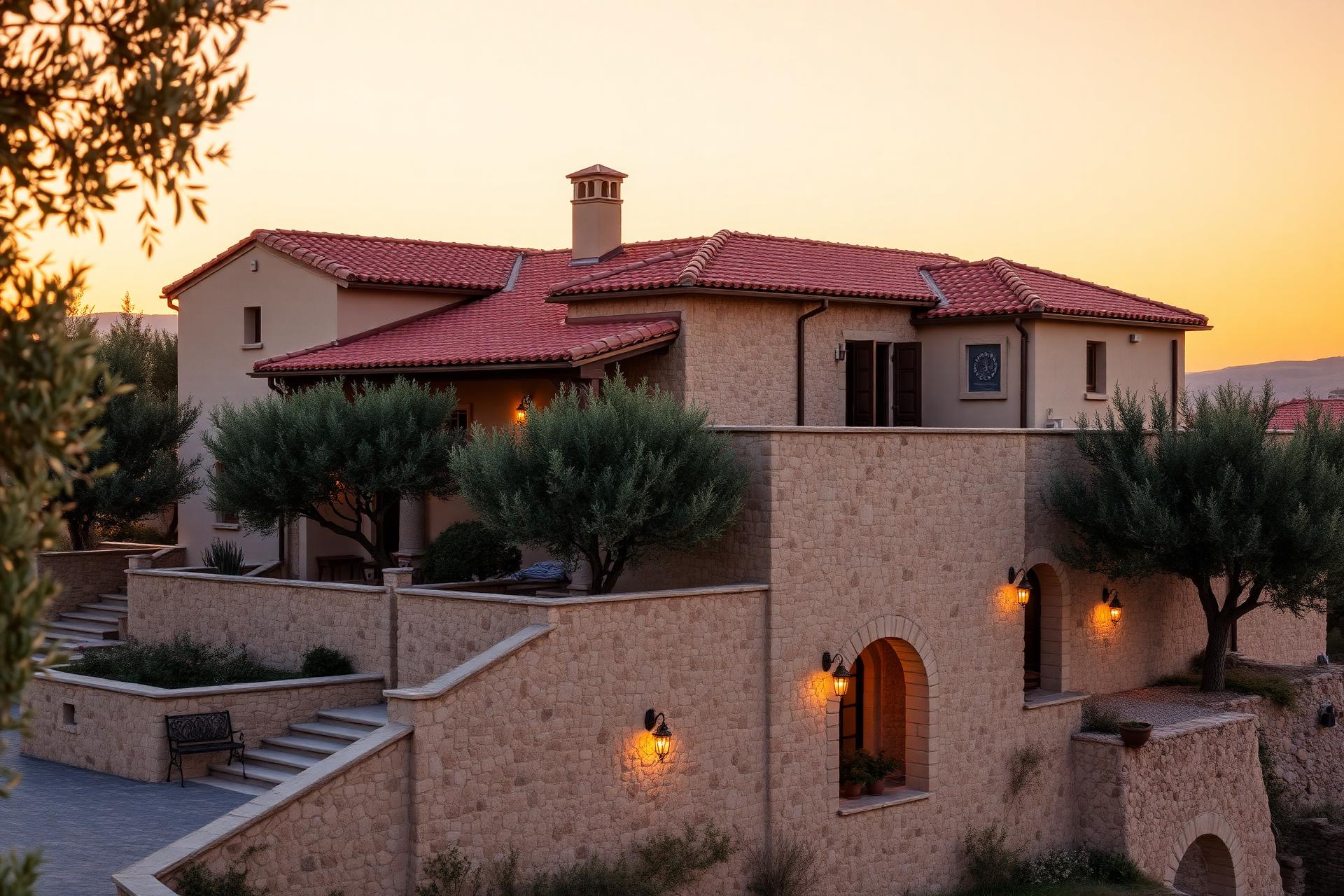 Sunlit villa in a warm landscape